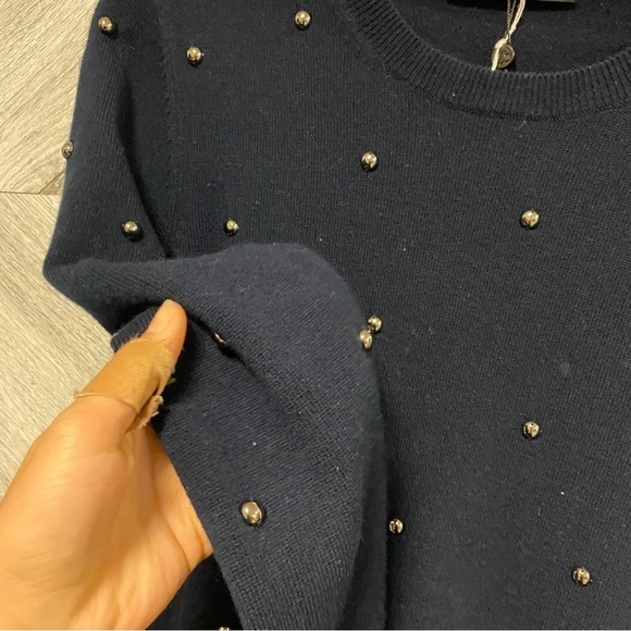 The Kooples | Embellished Navy Wool Cashmere Blend Sweater - Picture 4 of 6